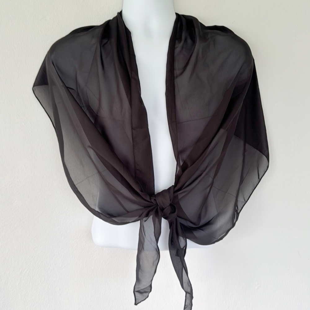 Black sheer lightweight tie front shawl wrap size large